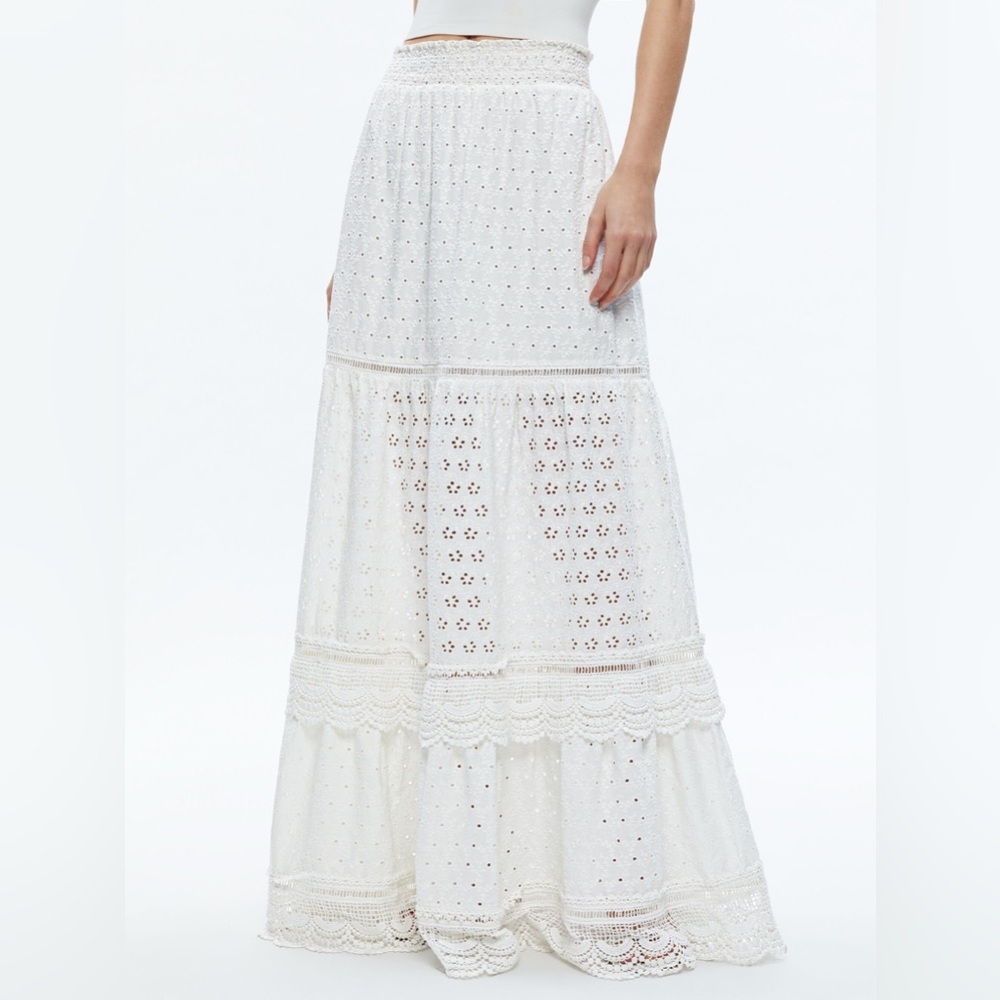 NWT ALICE + OLIVIA REISE PANELLED MAXI SKIRT OFF WHITE SZ 10 - Picture 5 of 11
